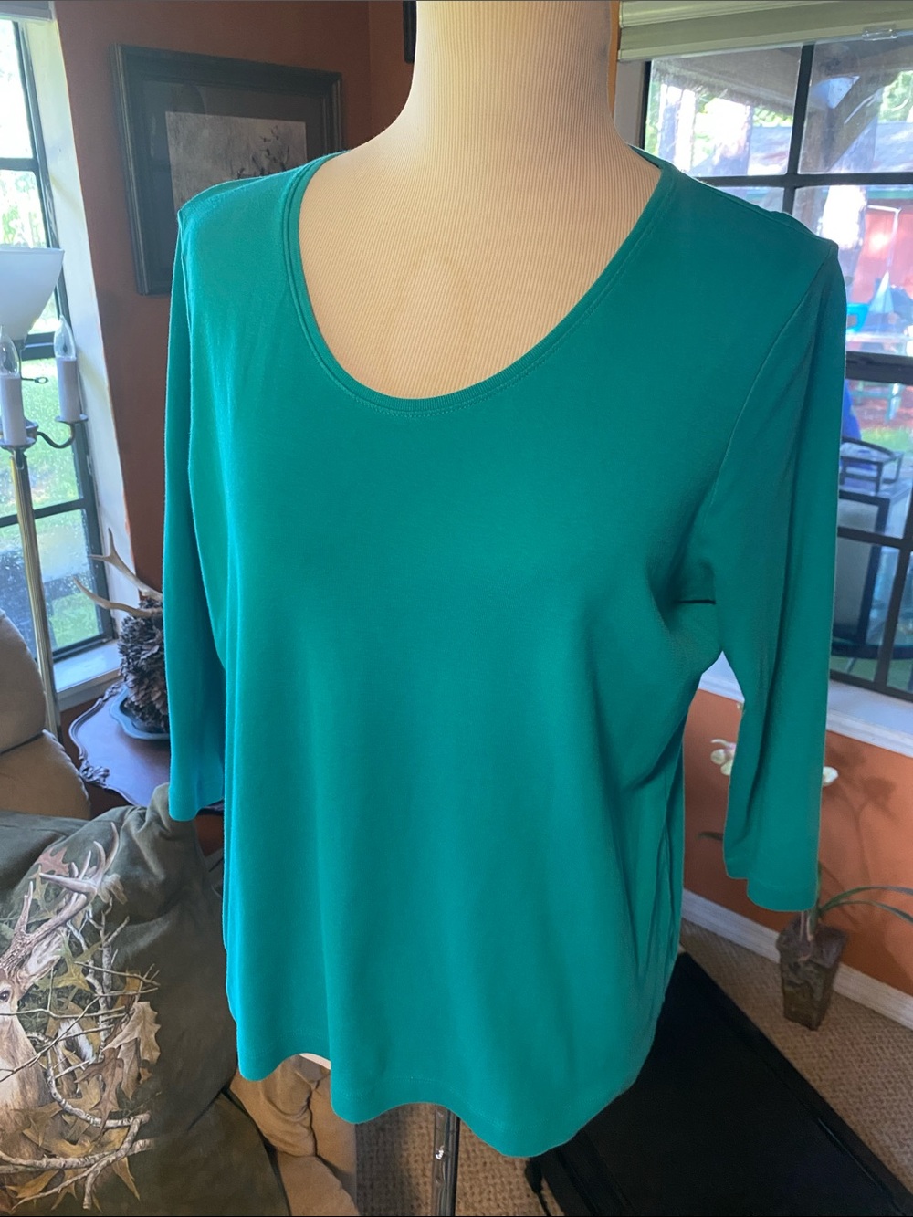 Talbots Teal Scoop Neck 3/4 Sleeve Top